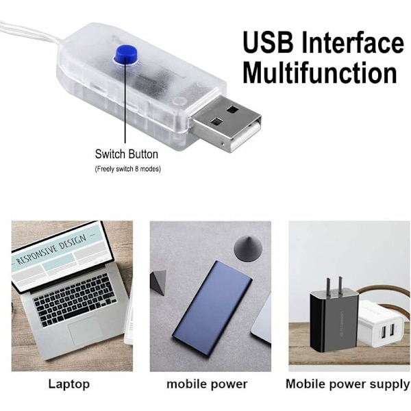 USB LED Lysgardin 3 mx 3 m, 300 LED Lysgardin med 8 Lystilstande til Festdekoration Soveværelse Indendørs Juledekoration