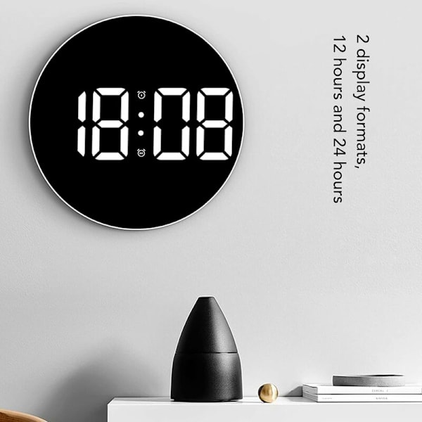 LED Digital Klocka, Modern Rund Klocka Stativ Väggmonterad, 12 Timmars USB-driven Tyst Klocka, för Vardagsrum, Sovrum, Klassrum, Kontor