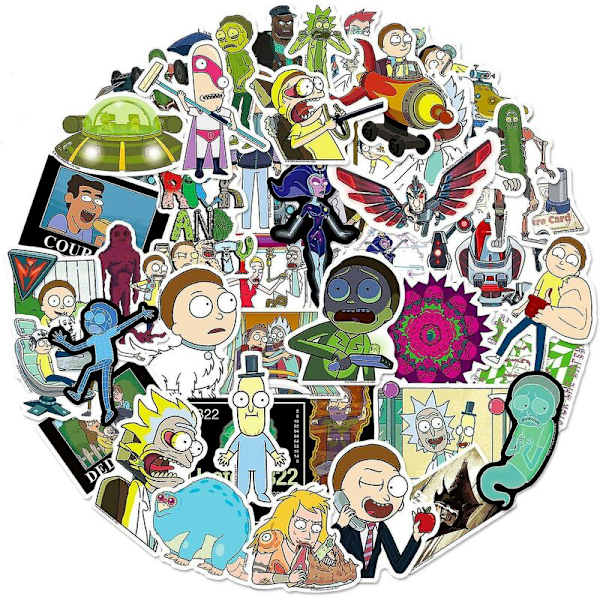 Rick and Morty -akvarellivedekalit, 50 kpl, vedenpitävät ja UV-kestävät, täydelliset kaikkiin laitteisiisi