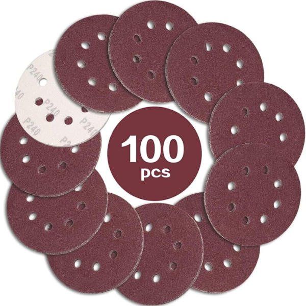 100 st Slippappar 125mm Korn 240, Slippapper Slippappar 8 Hål Perfekt för Slipning/Polering för Excentrisk Slip