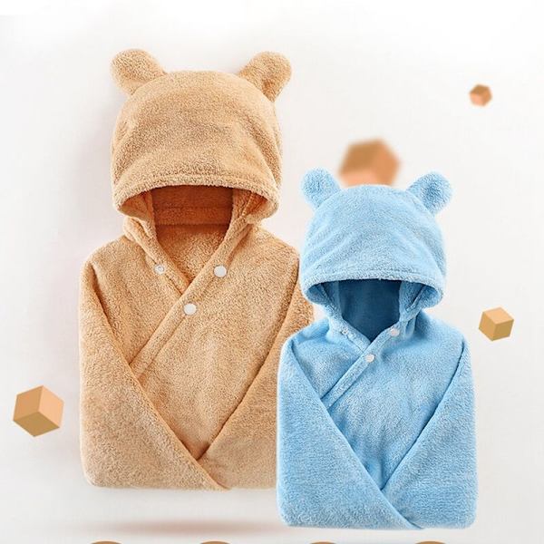 Baby hættehåndklæde sød bjørn mikrofiber superabsorberende tykt baby badehåndklæde, dreng og pige super blødt badehåndklæde-brun