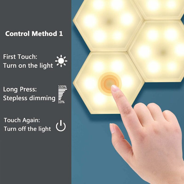 Skab Lampe 9stk Skab Belysning DIY Væglampe Hexagonal Samling Touch Lampe LED Touch Sensitiv Trådløs Fjernbetjening Nattelys Dæmpbar Ba