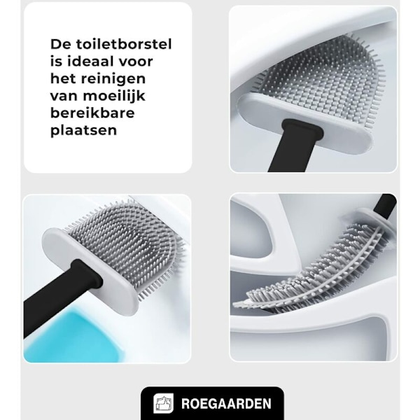 Silikon toalettborste - toalettborste/toalettborste i plast och silikon, i elegant design - toalettborstehållare för väggmontering, utan d