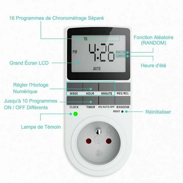 Digital programmerbar stikkontakt, ugentlig digital timer med LCD-skærm, 12H/24H/7 dage elektrisk stikkontakt timer, energibesparende til husholdningsapparater