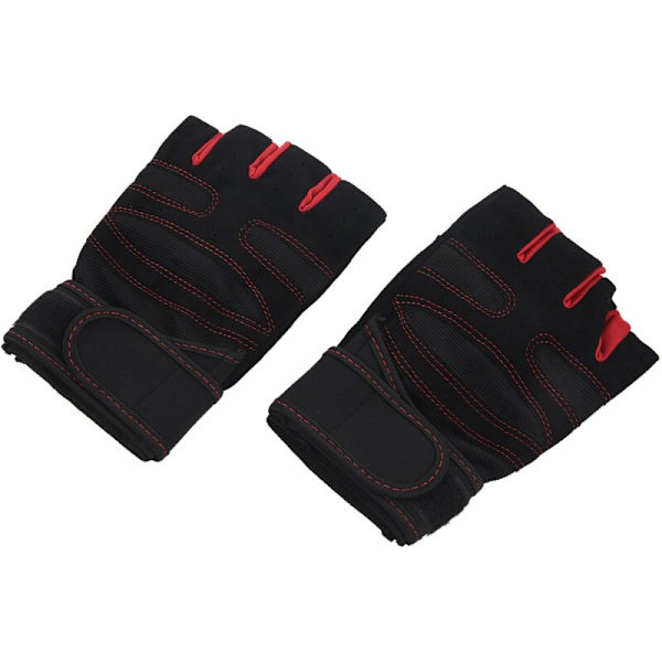 Halvfingerhandskar för utomhussporter, skydd för handflata, träning med hantlar, fitness, halkfria, andningsbara, ridning, röd, medelstorlek