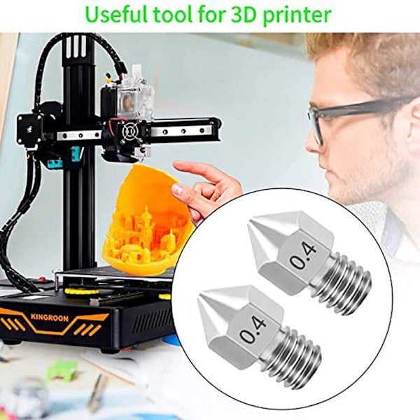 3D-skrivertilbehør 0,4 mm MK8 Rengjøringsnålsett Dredge Rustfritt Stål Dys for -10/3/5 (21 deler)