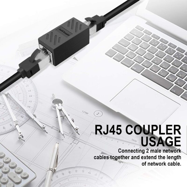 2 kpl RJ45-liitäntä, Ethernet-sovitin, Ethernet-kaapeli jatko, naaras-naaras sovitin, musta