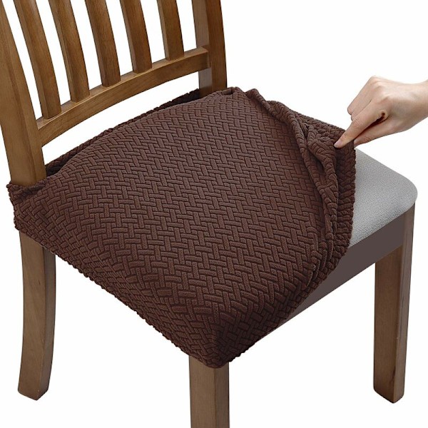 4 stk. Stretch Jacquard stolsetertrekk Spisestol setetrekk, avtagbart og vaskbart (med ryggstropper) NPTERBL
