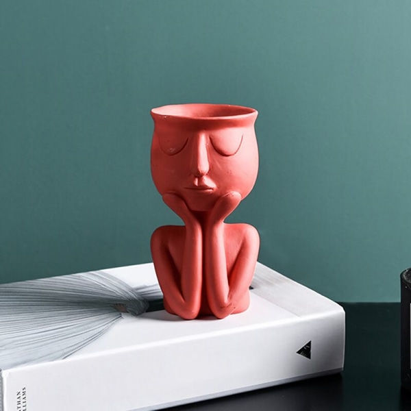 4 stk. serie menneskelig harpiks tænkende ansigt statue abstrakt vase kunstnerisk ornament til hjem haveindretning skulptur planter blomsterpotte