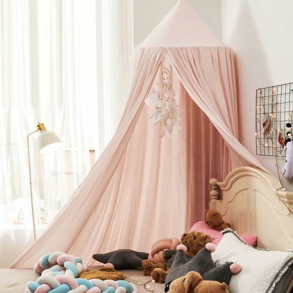 Sänghimmel för tjejer, mjuk rosa prinsessa sänghimmel till flicksäng, volang sänghimmel för barns sovrum - ljusrosa