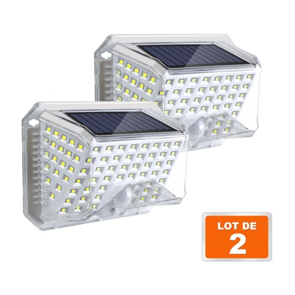 Set med 2 utendørs solcellelamper med bevegelsessensor IP65 vanntett lys LED-projektor utendørs veggbelysning solspot 3 moduser belysning for hage garasje carport terrasse hjem hvit