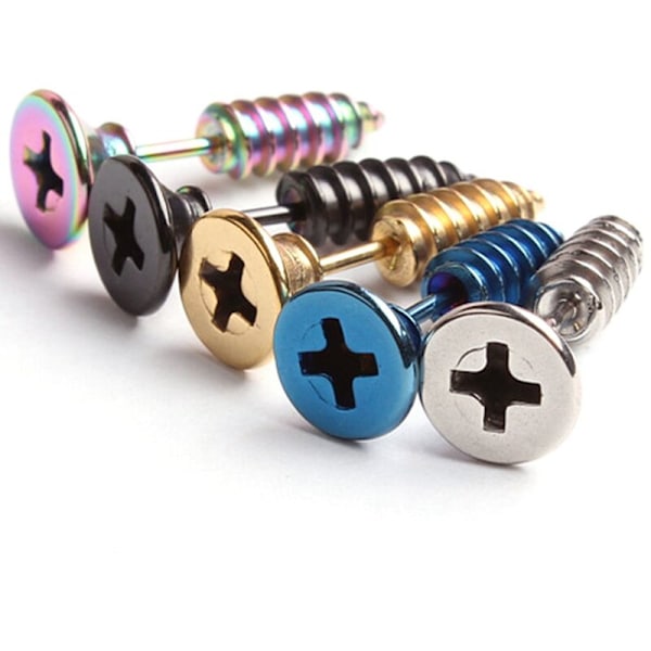 2 stk. Sølv punk stil høj kvalitet titanium stål skrue Stud øreringe personlighed Punk øreringe rock gotisk neutral pop øreringe studs