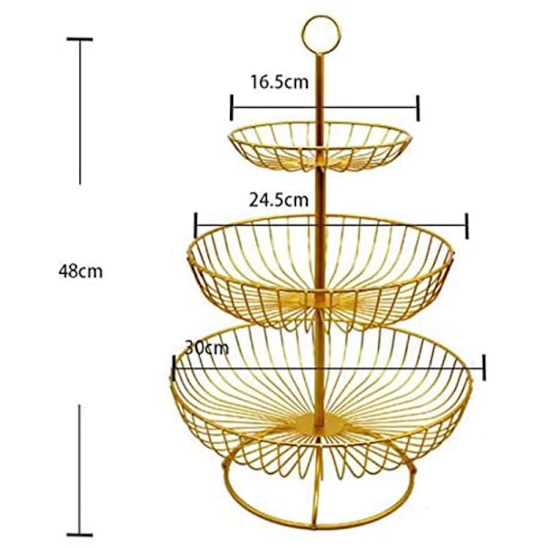 3-vånings metallfruktkorg Fruktskål Grönsaksfruktkaka Displayställ för köksbord Dekoration Trådhylla för fruktförvaring Hållare för Co
