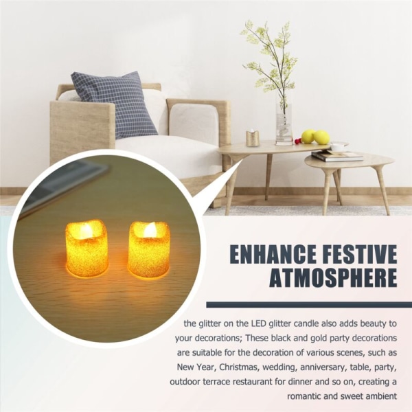 24 pakker guld sort glitter flammefri bloklys LED-tealights batteridrevet varmt gult lysholder