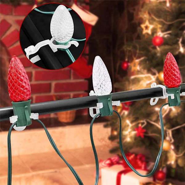 100-pack All-in-One julgransklipp, universella hängrännor och takkrokar för att hänga C7, C9 och lampor