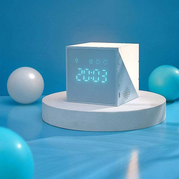 Vækkeur, Mini bærbar LED vækkeur, 7 farvet natlys, stort LED digitalt display med dæmper, Blå