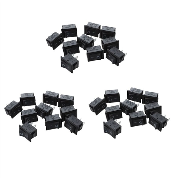 30 st SPST Mini Svart 2-polig Vippbrytare AC 125V 10A 250V 6A