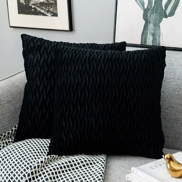 Fløyels Putetrekk 30x50cm for Stue Sofa - Sett med 4 Enkle Mønstre Kvadratiske Putetrekk Soverom Dekorasjon, Svart