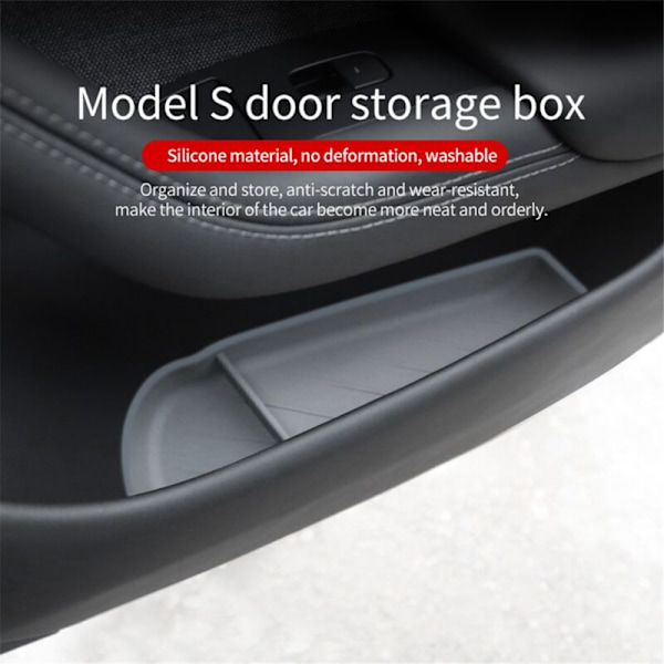 For Model S Side Storage Box Dørhåndtak Bil Organizer Paraplybrett Vanntett Silikonpute Grå