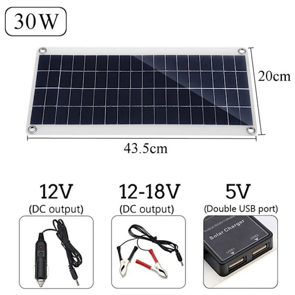 2X 30W Bærbar Solpanel Dobbelt 12/5V DC USB Vandafvisende Nødopladning Bil Udendørs Batterilader