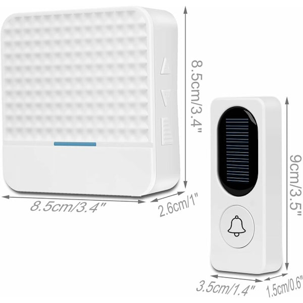 Trådlöst dörrklockeset, smart trådlöst dörrklockeset med solcellsmatad knapp och 4-nivåers hemvolym plug-in chime