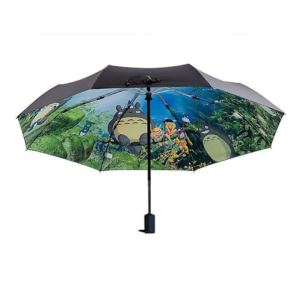 Ghibli Totoro paraply solregn paraply anime min nabo totoro sød daglig foldbar paraply Indre sort belægning
