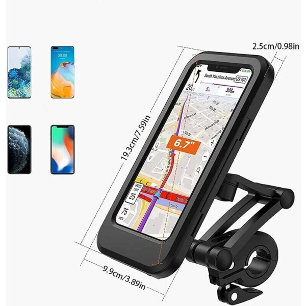 Vanntett sykkeltelefonholder, 360° scooter smarttelefonholder med regntrekk telefonholder for motorsykkel