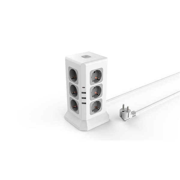 2m kabel - Vertikal europeisk kontakt - 3 USB-A + 1 USB-C-DENUOTOP