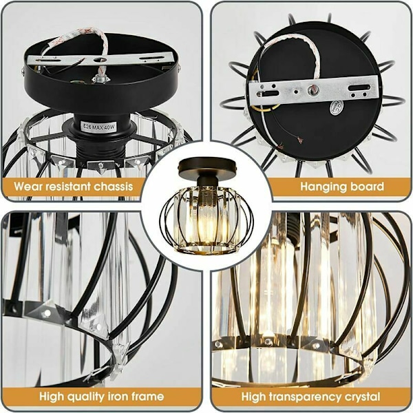 Moderne svart krystall-lysekroner, Mini - Semi - Flush Mount Metall Taklampe, Gang, Kjøkken, Soverom, Spisestue, Vaskerom, LED Taklampe