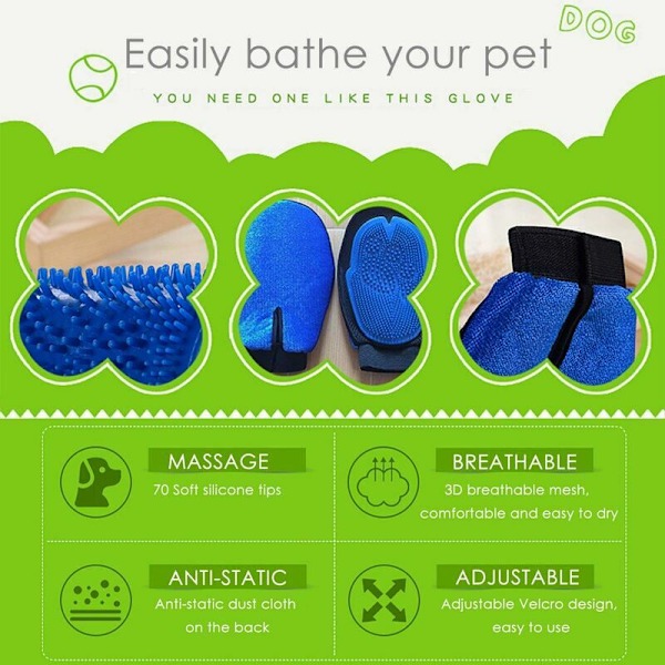 Pelsvante til hunde og katte, massagebørste til bad, epilator gummipelsvante til skånsom børstning og pleje af dine kæledyr