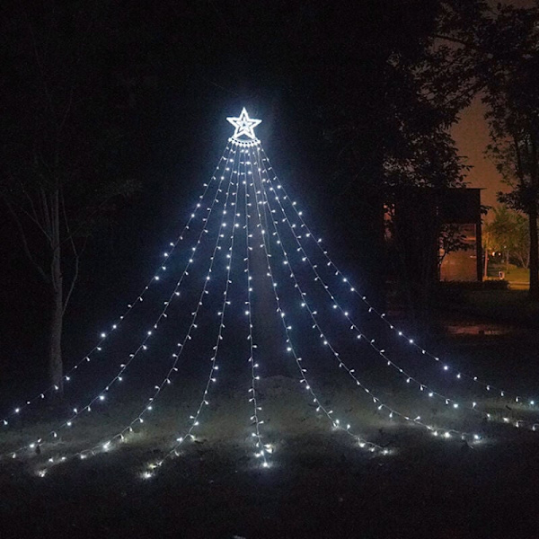 350 LED Julgransljus med Stjärna, 93,5m Vita Julgransgardiner, 8 Ljuslägen, Utomhus- och Inomhusjuldekoration