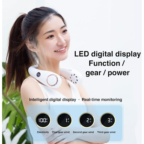 Bärbar Bladfri Halsfläkt Digital Display USB Laddningsbar 3000 mAh för Hem och Utomhus Grön