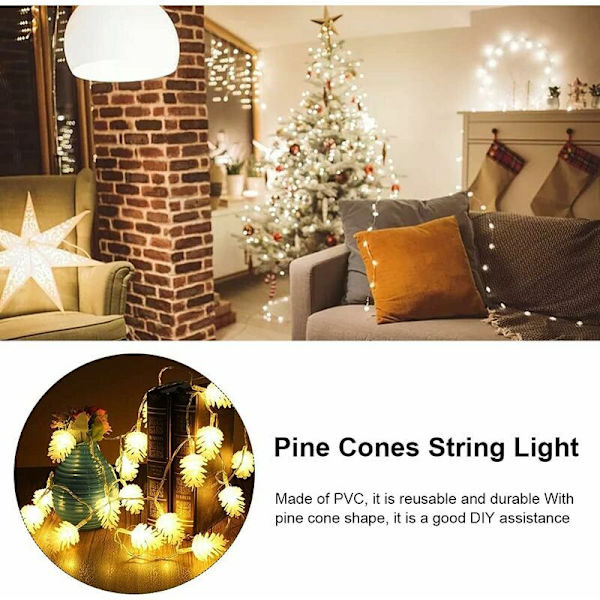 10 LED Pinjekongle Julelys, Fe-strenglys Batteridrevet Innendørs Utendørs Dekor for Juletre Fest Bryllup Hjem Soverom Vegg Hage Eller