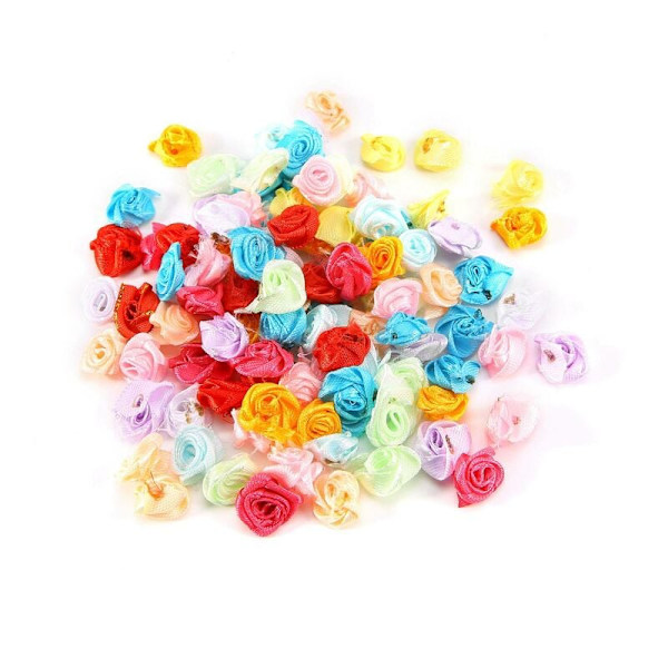 100 st/parti Mini handgjorda satin tyg rosetter blomma applikationer för bröllopsdekoration sömnad hantverkstillbehör