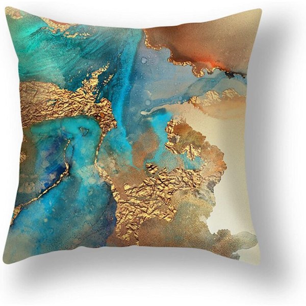 Abstrakt Putetrekksett med 4 Nordiske Teal Blå og Gull Putesett Moderne Dekorative Putetrekk for Sofa 18x18 Tommer
