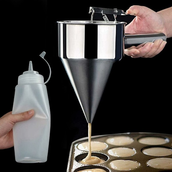 Batter Dispenser, Pandekagedej Dispenser, Rustfrit Stål Batter Separerende Hopper med Håndtag og R