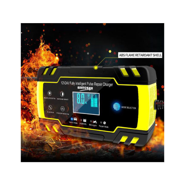 Laddare och startkablar, 12V/24V 8A intelligent batteriladdare, 3-stegs batteriladdare underhållsladdare och automatisk reparationsfunktion för bilmotorcykel