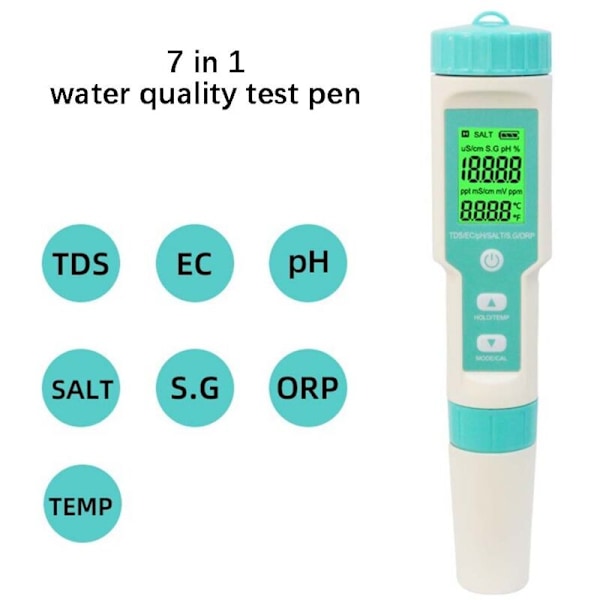 7 i 1 PH-måler med TDS EC Salinitet Temperatur, Høj Præcision Multifunktions Tester, Vandafvisende, Automatisk, Multifunktions, ORP, Negativ Potenti
