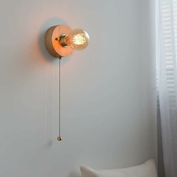 Vintage Träkedja Vägglampor, Farmhouse Vägglampa, Vägglampa med Strömbrytare för Kök, Vardagsrum, Sovrum, Hall, Trapphus, Hotell Corrido