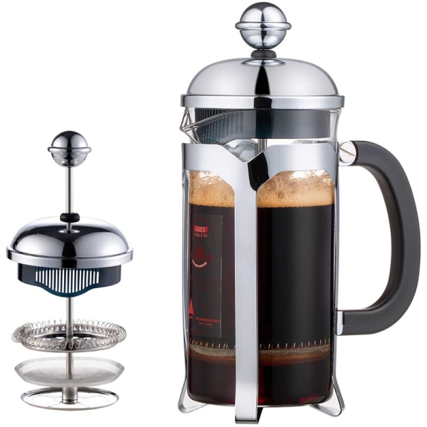 Fransk press kaffebryggare (12 oz), presssystem, värmebeständigt tjockt borosilikatglas, hållbar och lätt att rengöra
