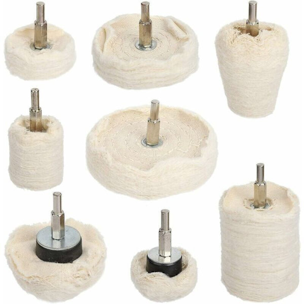 Poleringshjul för Borr, 8 st Bomullsbuffertar för Metall (Aluminium/Rostfritt Stål/Krom/Legering/Mässing) Trä Plast Glas Keramik