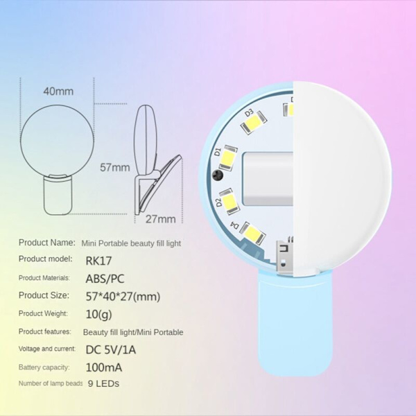 Mobiltelefon Fyld Flash Linse Lys Lampe Clip Tre Stop Dæmpning Mini Holdbar Praktisk 10 LED Selfie Ring Skønhed,Pink