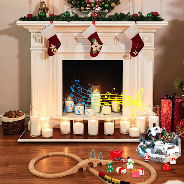 Julelandsbyhus, LED-belysning Vinterjulelandsby og Miniatyrjulefigurer (Skistil)