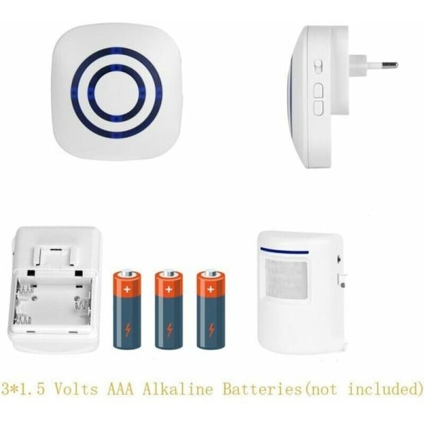 Passagelarm/butiksklocka Trådlöst system med rörelse-/åtkomstdetektor 38 ringsignaler Upp till 100 m räckvidd, vit