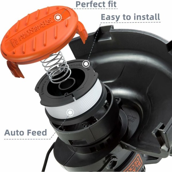 Black & Decker -leikkurin kela, 0,075 tuuman leikkurin kela (10 leikkuulinjaa, 2 korkkia, 2 jousta)