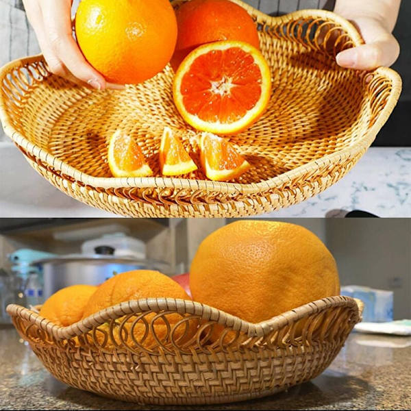 Håndvævet Rattan Opbevaringskurv Flettet Frugtkurv Flettet Bakke Restaurantbeholder Dekoration S-23X5.5Cm