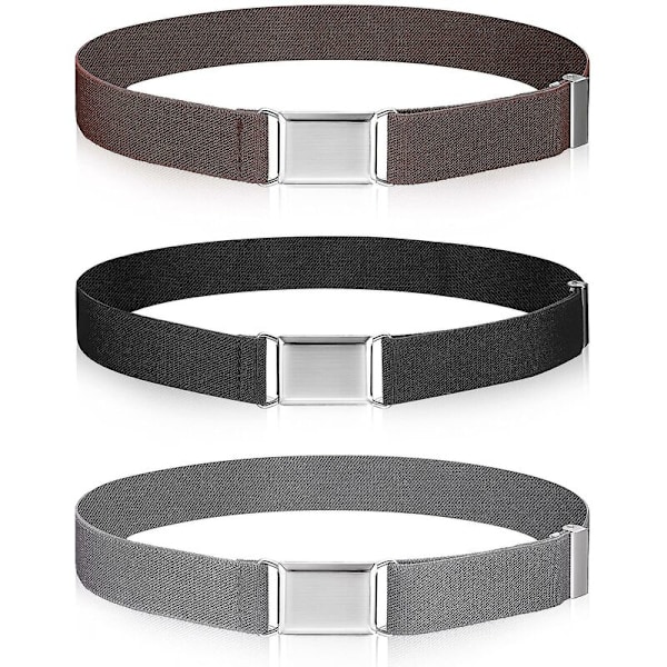 3 st Spädbarn Barn Elastiskt Band Justerbart Spänne Elastiskt Bälte Silver Fyrkantigt Spänne för Pojkar Flickor