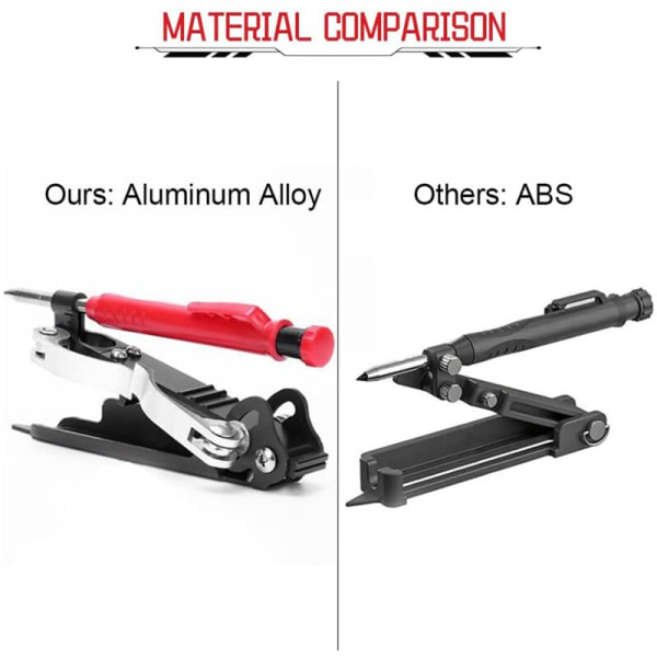 Multifunksjonelt trebearbeidingsmerkeverktøy - Aluminiumslegering strukturell blyant - Merkeverktøy med 18 påfyll