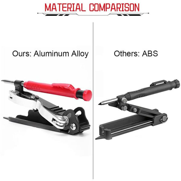 Multifunktionelt træbearbejdningsmærkværktøj - Aluminiumslegering strukturel blyant - Mærkværktøj med 18 refills