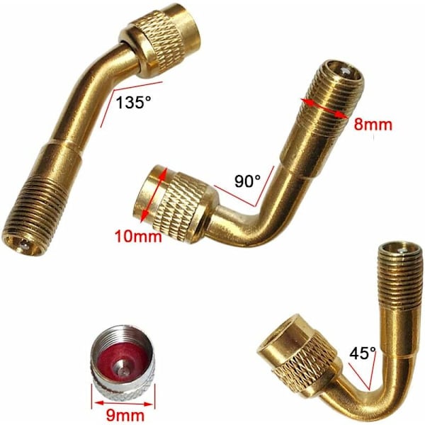 3 stk Profesjonelle Dekkventilforlengelsesadaptersett, Messing Dekkventilforlengelse Schrader Ventiladapter, For Bil Lastebil Motorsykkel Sykkel Scooter (45 °,